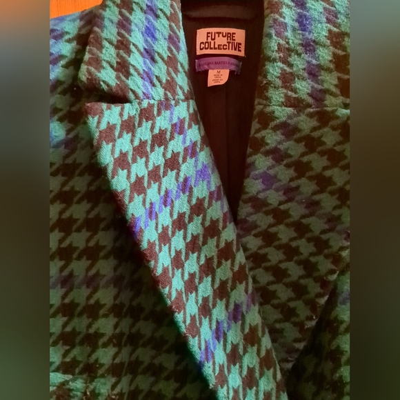 Future Collective Houndstooth Sleeveless Longline Vest – Teal & Black, Size M - Picture 2 of 7